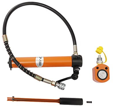 10T Hydraulic Ram Cylinder Jack Low Profile Porta Power Ram Single-Acting Mini Jack Ram Power Kitwith Hydraulic Hand Pump for Machinery Shipbuilding, 350CC