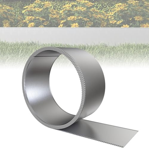 ACXIN Metall Rasenkante 15 cm hoch, verzinkte Oberfläche, Vielseitige Beeteinfassung für Rindenmulch, als Mähkante oder Baumring, Robust, Flexibel und Schnell zu Installieren(Silber, 10M)