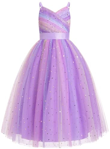 Odizli Kinder Mädchen Ärmellos Spaghettiträger V-Ausschnitt Prinzessin A-Linie Tüllkleid Festlich Hochzeit Blumenmädchenkleider