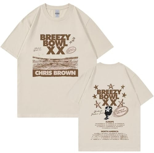 T-Shirt Chris Brown Breezy Bowl XX Tour T-Shirt Harajuku O-Neck Casual Shirt Fans Gift Fashion Casual Plus Size Top XS-3XL-Khaki||x_l