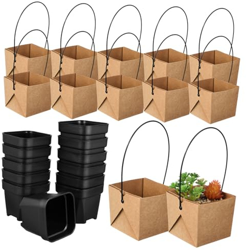 Toddmomy Mini Maceteros para Suculentas con Drenaje y Bolsas De Papel Kraft Impermeables 12 Unidades Negro y Papel Kraft Decoración De Mesa para Hogar y Obsequio De Boda