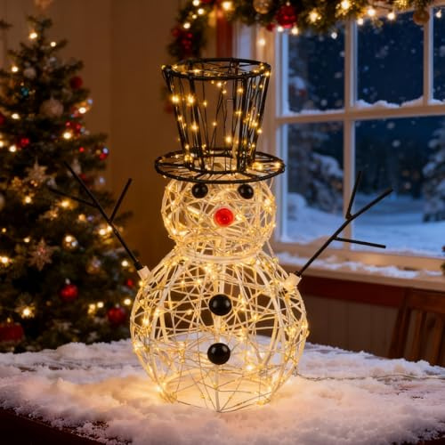 LEDYA Christmas Snowman Light Decoration, 400 LED Warm White, 31CM/1.02FT Indoor/Outdoor Christmas Decoration with Timer, Mains Powered, Ideal for Bedroom, Garden, Party