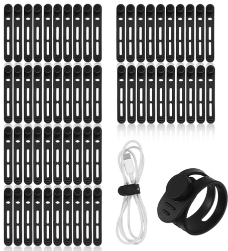 Guduling 60 Pcs Silicone Cable Ties,Black Rubber Cable Ties,Reusable Silicones Cord Tie with Lock Buckle for Home,Office,8 mm Electrical Cord Keeper for Travel