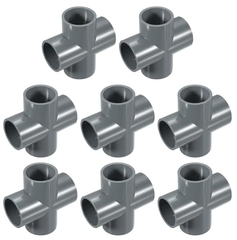 QUARKZMAN 8 Pcs Raccord PVC, Croix 4 Voies PVC 1 1/4 1.3 Raccords PVC Coude PVC Raccords De Tuyau PVC Raccord PVC Connecteur d'angle pour Meubles PVC Jardin DIY, Gris