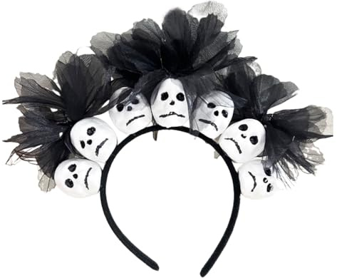 OIXYEY 1 Stück Haarschmuck Halloween, Dia De Los Muertos Haarreif, Rosen Totenkopf Haarreif, Tag Der Toten Kostüm Für Damen, Perfekt Für Karneval, Tag Der Toten Und Halloween Partys (Schwarz).