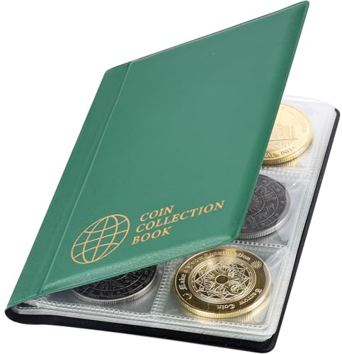 Vicloon Münzen Sammelalbum 60 Taschen, 2 Euro Universal Premium Münzalbum 4.5 * 4.5 CM, Münzen Aufbewahrung Album, Transparent Sammler Münzalbum für Münzen, Briefmarken, Medaillen, Abzeichen-Grün