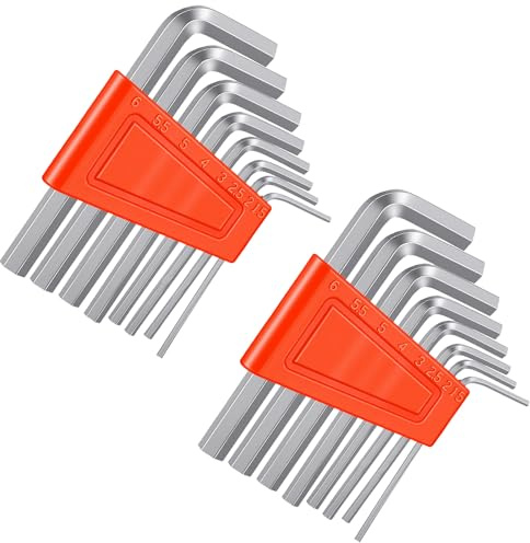 TIESOME 16 PCS Allen Key Set, Steel L-Shaped Metric Allen Wrench with Key | Ring Chrome Vanadium for Furniture Bike and Electronics Repair, Silver and Orange