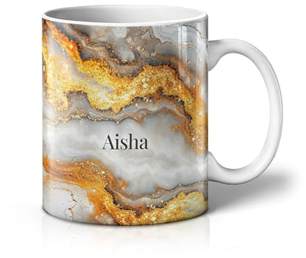 iCaseDesigner Personalised Marble Mug – Custom Name Luxury Agate & Geode Design Cup, Elegant Stone Effect Coffee Mug Gift - 10. Golden Aura
