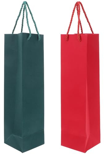 Anneome 24pcs Christmas Wine Carrier Paper Bags with Handles Reusable Kraft Wine Bottle Pouches for Beer Sparkling Water Sturdy Single Bottle Totes for Holiday Parties Birthdays
