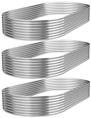 GROVELEAF 3 Pack Oval Corrugated Galvanized Steel Raised Garden Bed Outdoor, Metal Above Ground Garden Bed for Vegetables and Flowers, Raised Beds for Gardening-4x2FT