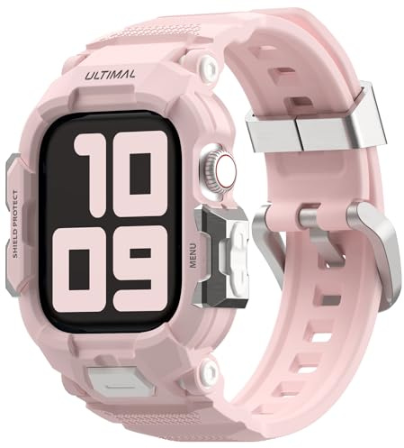ULTIMAL Watch Strap Compatible with Apple Watch Series 11/10 42mm, Series 9/8/7 41mm, Series 6/5/4/SE/SE2/SE3 40mm, Full Protective Shockproof Case with Band Women Men (40/41mm, Pink)