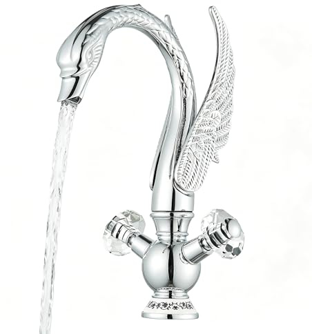 Wasserhahn Bad Waschtischarmatur Schwanenform Kristallgriffe Hoch Waschtischarmatur 360° Schwenkbar Waschbecken Armatur Badarmatur aus Messing für Badezimmer Chrom