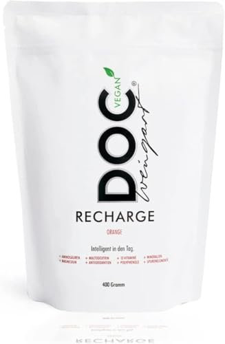 DOC Weingart® RECHARGE Vegan - Nahrungsergänzungsmittel - Natürliche Vitamine, Aminosäuren und Mineralien - Unterstützung für Immunsystem und Nervensystem - Fruchtiger Orangengeschmack, Pulver 400g