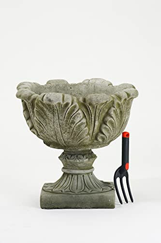 DGS STATUES – Stone Cast, Plant Pots and Urns, Beautiful Detailed Leaf Flower Design, Square Base, Set of 2, 80KG
