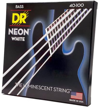 DR Strings NWB40 40-100 Lite Set Handmade Neon Hi-Def White Coated Bass Strings | UV active K3 coating, maximum visibility, brilliant sound, suitable for stages, made in the USA