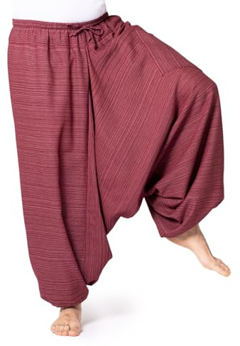 PANASIAM Aladinhose Damen & Herren - Haremshose Unisex - Pumphose Baumwolle | grob gewebt mit Linienstruktur, weiter Schnitt für Yoga, Alltag & Reise, elastischer Bund und große Tasche, tiefer Schritt