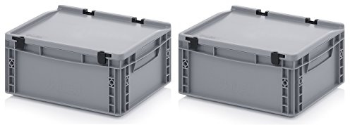 Auer Packaging 2x Eurobehälter 40 x 30 x 18,5 mit Scharnierdeckel inkl. gratis Zollstock * 2er Set
