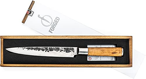 Forged Olive - Coltello da prosciutto, 20 cm, realizzato a mano, in scatola di legno