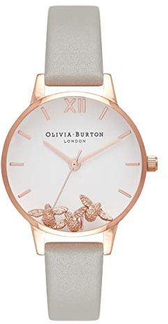 Olivia Burton Analogue Quartz Watch for Women with Grey Leather Strap - OB16CH03
