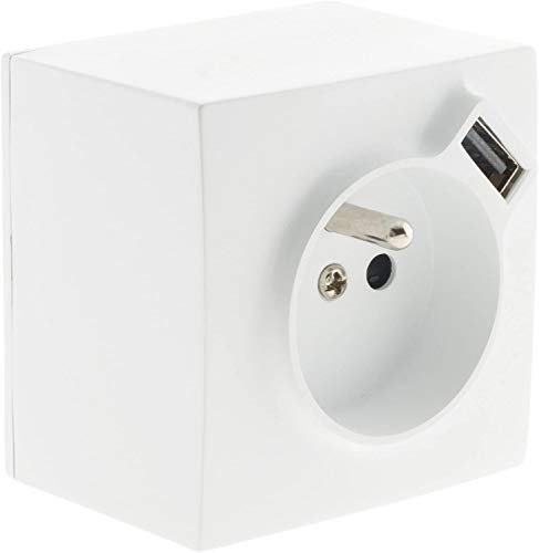 Bel'Vue Prise 2P+T + USB 2.4A en saillie blanc RAL 9010