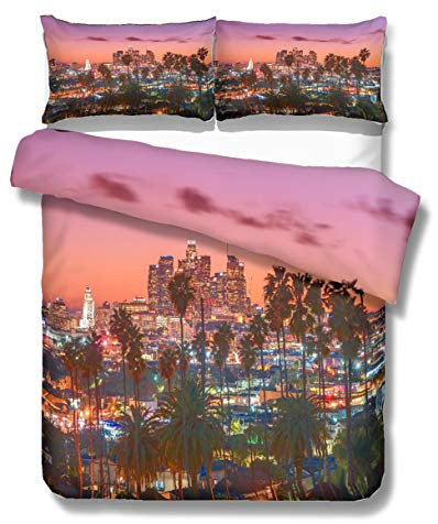 Bettwäsche Set Europa Modern Vereinigtes Königreich Vereinigten Staaten Stadt 3D Bild New York Los Angeles Chicago Philadelphia London Schöne Nachtansicht Bettbezug Kissenbezug 135 x 200 cm