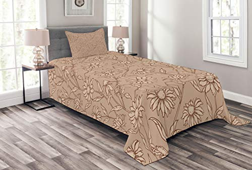 ABAKUHAUS échinacée Couvre-Lit, Dessins Terre Toned, Lavable sans décoloration des Couleurs, 170 x 220 cm, Bois de Rose foncé et Tan