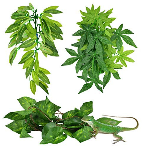 Fishtank Ornament Green Leaves,ERKOON Artificial Plastic Plant 3 Pieces Set Reptile Habitat and Aquarium Fish Terrarium and Home Aquarium Decor