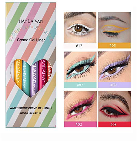 GL-Turelifes 6 Farben Matte Liquid Eyeliner Set, wasserdichter bunter Eyeliner Pen Langlebiger Matte Eyeliner Pencil (Set A)