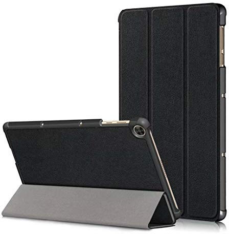 MI-KOU Compatibile con Huawei Matepad T10/T10S,Cover Protettiva Ultra Sottile PU di con Funzione di Supporto,Custodia nero+1x pellicola protettiva in vetro temperato
