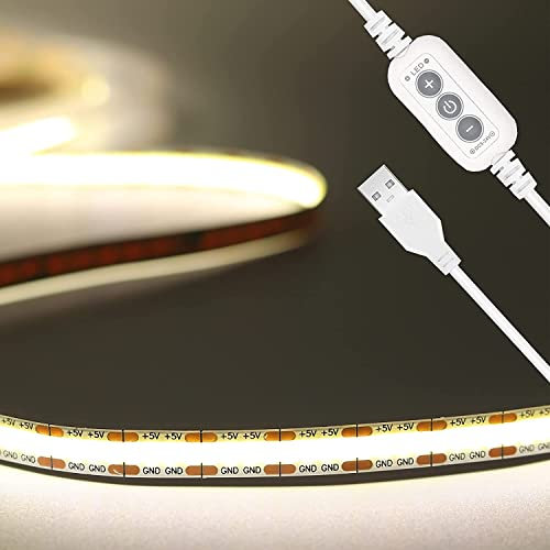 PAUTIX COB LED USB Strisce bianche 4000K 2m,640LED 5V per Retroilluminazione TV monitor, luce nastro LED dimmer flessibile per armadietto, camera da