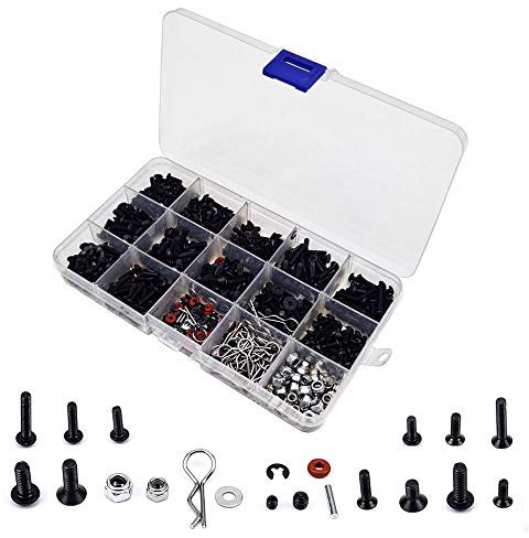 Nuofan 500PCS RC-Schraubensatz Universelles RC-Reparaturwerkzeug-Kit Hardware-Befestigungselement für Traxxas Axial Redcat HPI Arrma Losi 1/8 1/10 1/12 1/16 Maßstab RC Cars Trucks Crawler
