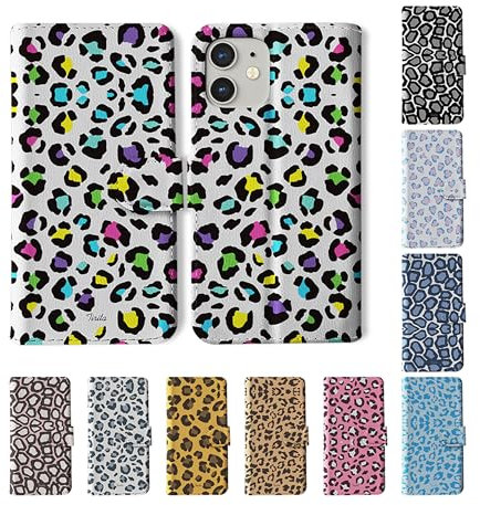 Tirita Wallet Phone Case for iPhone 12 & 12 Pro With Card Holder – Vegan Leather Flip Case/Cover for Women [04. Leopard Print Rainbow]