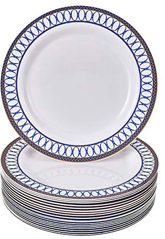 Silver Spoons 1906-TT Fancy Lot de 20 assiettes plates | Assiettes robustes | Aspect élégant en porcelaine fine | Renaissance – Bleu roi (26 cm), plastique