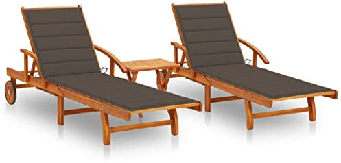 vidaXL Sonnenliegen 2 STK. mit Tisch und Auflagen Massivholz Akazie
