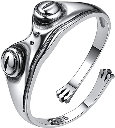 SILVERCUTE Damen Retro-Stil verstellbarer Frosch Design Offener Ring 925 Silber Tierring Statement Ring Schmuck Stressabbau Angst Ring Accessoire für Kollegin