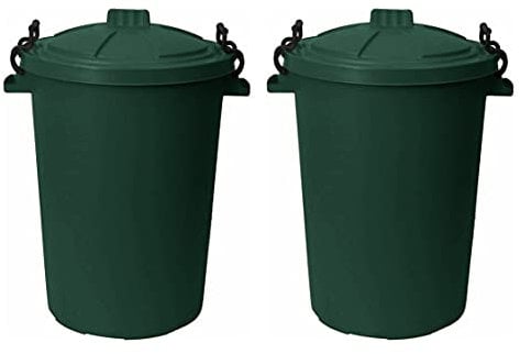 M1SS (Set of 2) 50 Litre Heavy Duty Plastic Clip Lock Lid Bin Indoor or Outdoor Rubbish, Dustbin, Trash, Waste or Storage of Animal Feed. (Dark Green)