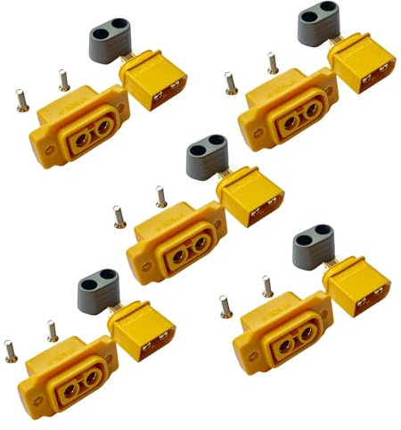 VUNIVERSUM 5X Paar Original XT60E-F Einbaustecker Female Buchse Goldstecker mit Schrauben + XT60H Male Stecker Montage Copter Drohne Lipo Akku Anschluss RC Modellbau