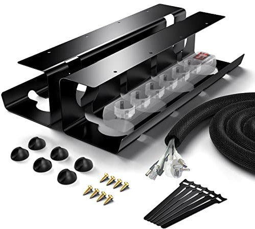 Bubulii Bandeja de GestióN, Organizador Cables Escritorio, de Gran Capacidad, de FáCil Montaje con 6*Sujetadores/6*Pegatinas MáGicas/1*100CM Manguera (2PCS, Negro)
