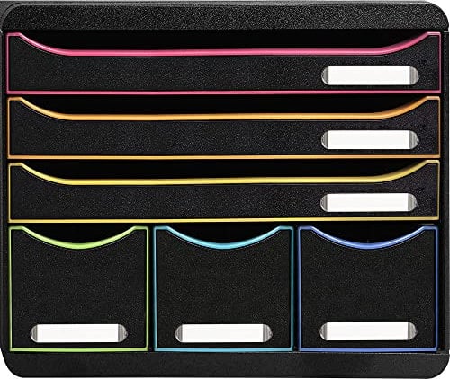 Exacompta 306914D Ablagebox Harlekin Querformat mit 6 Schubladen für DIN A+ Dokumente. Belastbare Schubladenbox mit hoher Kapazität für mehr Platz Store Box Blauer Engel Schwarz|Bunt