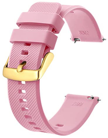 BISONSTRAP Bracelet de Montre 18mm, Bracelets de Montre en Silicone à Dégagement Rapide pour Hommes Femmes (Rose, Boucle Dorée)