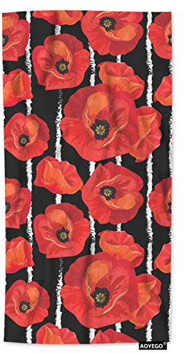 AOYEGO Rote Mohnblumen-Handtücher, florale Blume auf schwarz-weißen Streifen, Handtuch, sehr saugfähig, weiches Handtuch, Küche, Bad, Dekoration für Damen und Herren, 38,1 x 76,2 cm