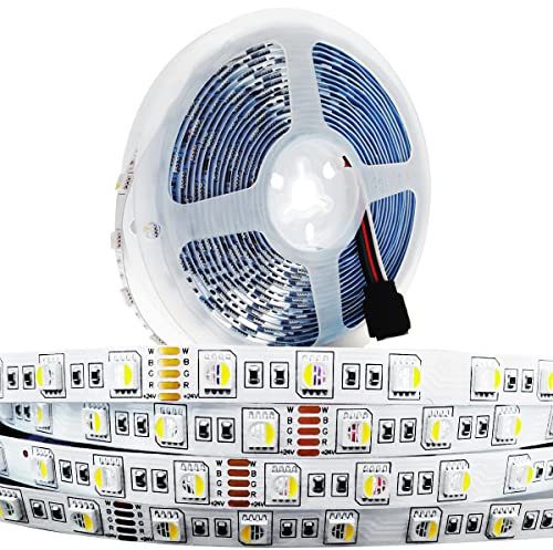 Tesfish 24V LED Streifen Licht, 4 in 1, RGBW RGB + Weiß 6000K 5M Mischfarben Strip Lichtband SMD 5050 IP20 300 LEDs Band Lichtleiste Leiste für Schlafzimmer, Küche Dekoration
