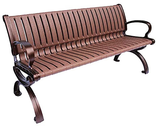 AMZOPDGS Park Garten Terrassenbank Outdoor Freizeitbank Wetterfeste Terrassenbank mit Gestell aus Gusseisen und PVC-Kunststoff mit Rückenlehne und Armlehnen 2-3 Sitzer