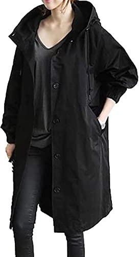 Sawmew Trench-Coat Femme Manteau Long Trench-Coat Femme Oversize Long Léger Parka Veste Coupe-Vent Manteau Classique Automne Printemps Veste (Color : Black, Size : XXL)