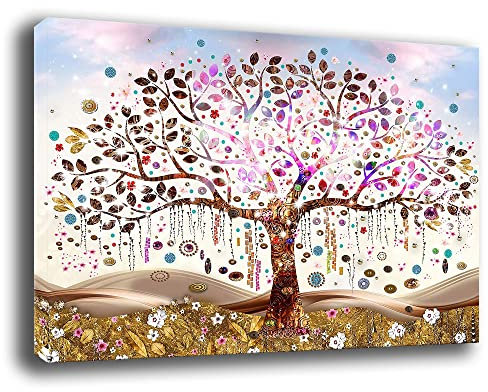 Quadro Moderno ALBERO della VITA Astratto Quadri moderni soggiorno da Parete XXL grande Stampa su tela Canvas Decorazione Murale muro Arredo Camera da letto Cucina (50x70 cm, 1)