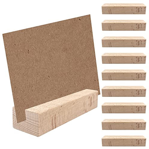 Uootach 10 Stück Kartenhalter Holz, 10cm Rechteck Menükartenhalter aus Buchenholz, Positionskartenhalter, Namensschild-Fotohalter, Fotoclip, Positionshalter aus Holz, für Hochzeiten, Restaurants
