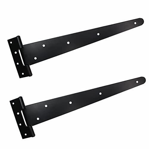 SUL Gate Hinges, Weather & Rust Proof Black Powder Coated Tee Strap Black Door Hinges, Heavy Duty Tee Hinges with Screws for Barns Door Gates, Shed Doors Hinges, Garden Storage Rooms – 2pk (350mm)