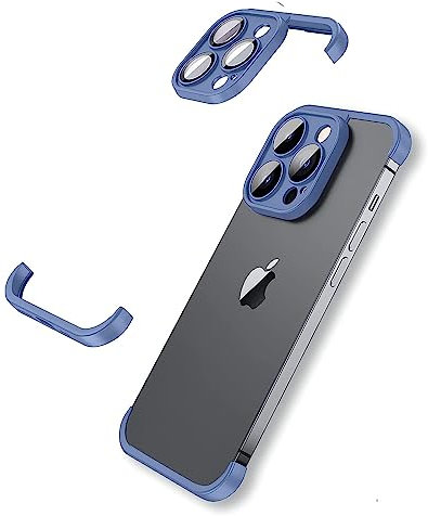 OBHEI Real Bare Frameless Phone Case Designed for iPhone 12 Pro Max, Camera Lens Protector, Shockproof TPU Corner Pad for iPhone 12 Pro Max, 6.7 Inch - Sierra Blue