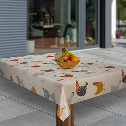 laro Wachstuch-Tischdecke Abwaschbar Garten-Tischdecke Wachstischdecke PVC Plastik-Tischdecken Eckig Meterware Wasserabweisend Abwischbar, Muster:Hühnerparty Bunt, Größe:130x260