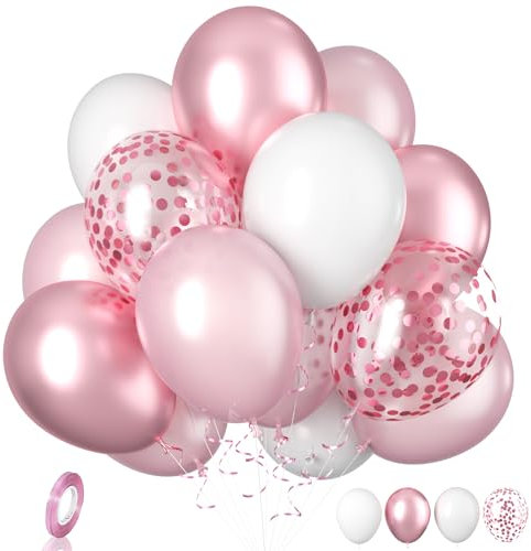 Biapian Pink Balloons, 20 Pcs Pink and White Balloon, 12 Inch Metallic Confetti Balloons Pearl Latex Balloon Helium for Women Birthday Party Christening Baby Shower Wedding Decorations